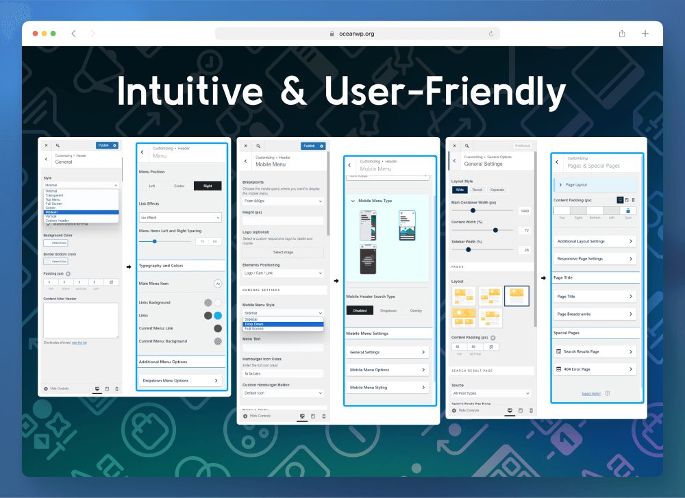 nowy konfigurator OceanWP WordPress intuicyjny i przyjazny dla użytkownika