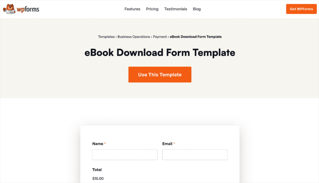 Strona szablonu formularza pobierania eBooka WPForms - WPForms WPForms eBook Download Form template