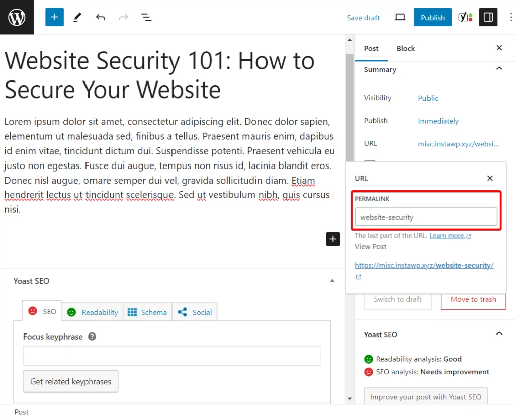 mengedit tautan permanen halaman web