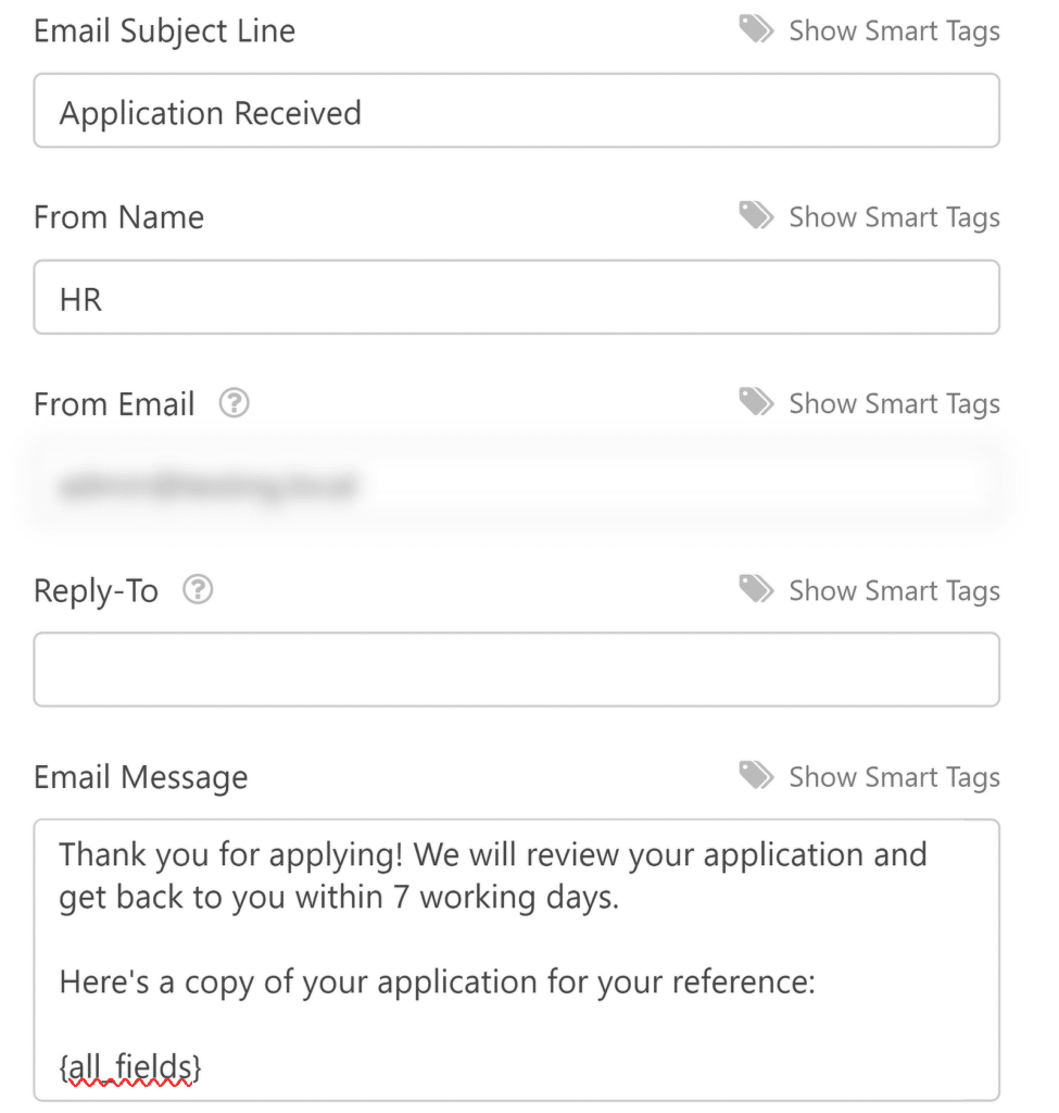 Notificação de candidato - WPForms Candidate notification
