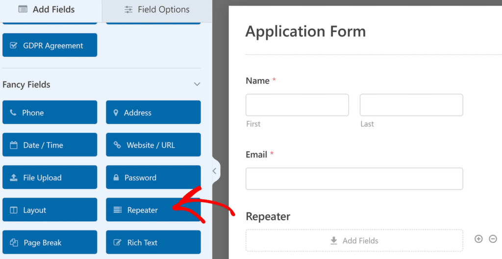 Adicionar campo repetidor - WPForms Add repeater field