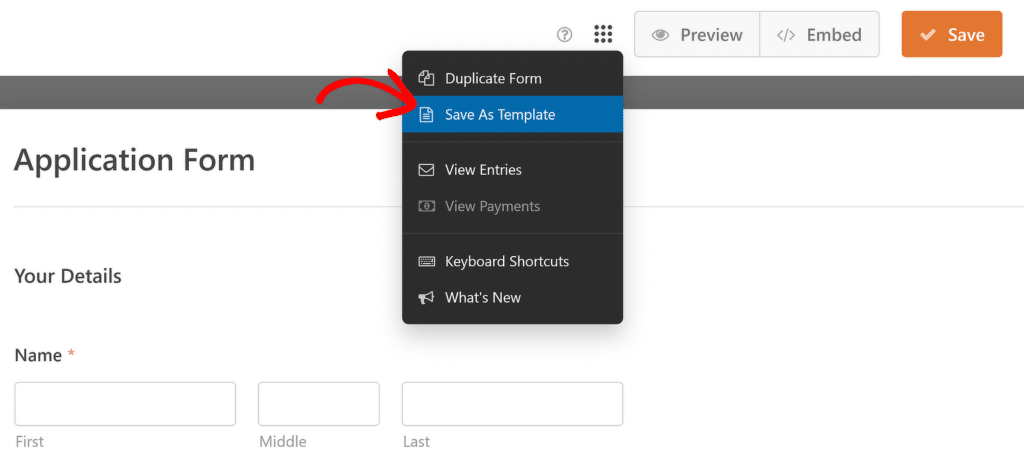 Salvar como modelo - WPForms Save as template