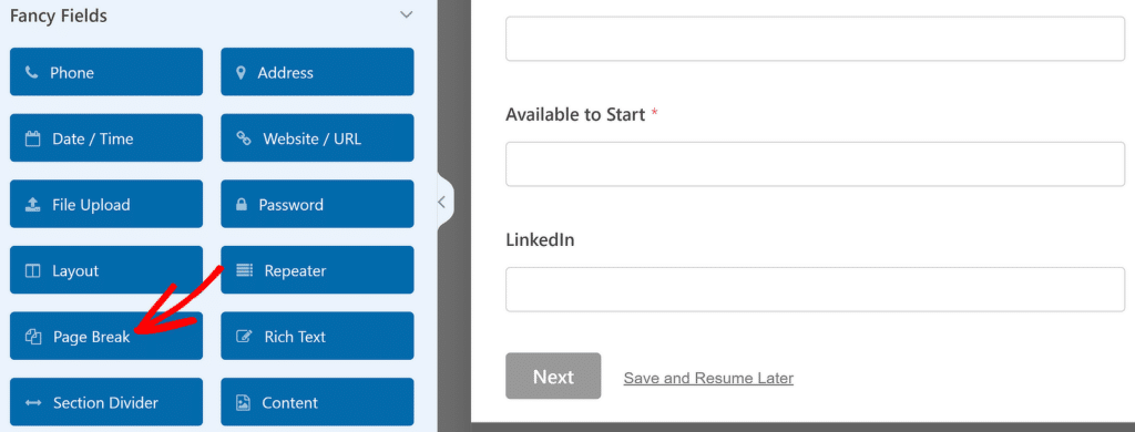 Quebra de página - WPForms Page break