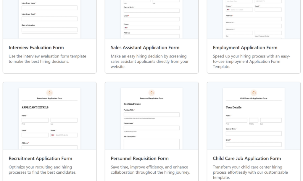 Modelos de formulário de contratação - WPForms Hiring form templates