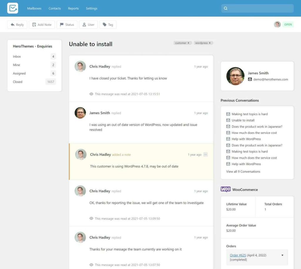 heroic-inbox-ticket-interface-1 - HeroThemes Heroic Inbox Screenshot