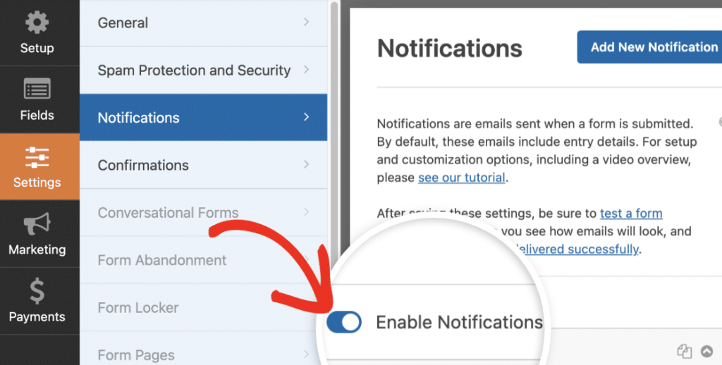 تمكين نموذج الإخطار - WPForms Enable WPForms email notifications