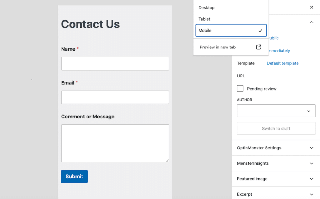 Anteprima mobile - WPForms Viewing the mobile preview of a form