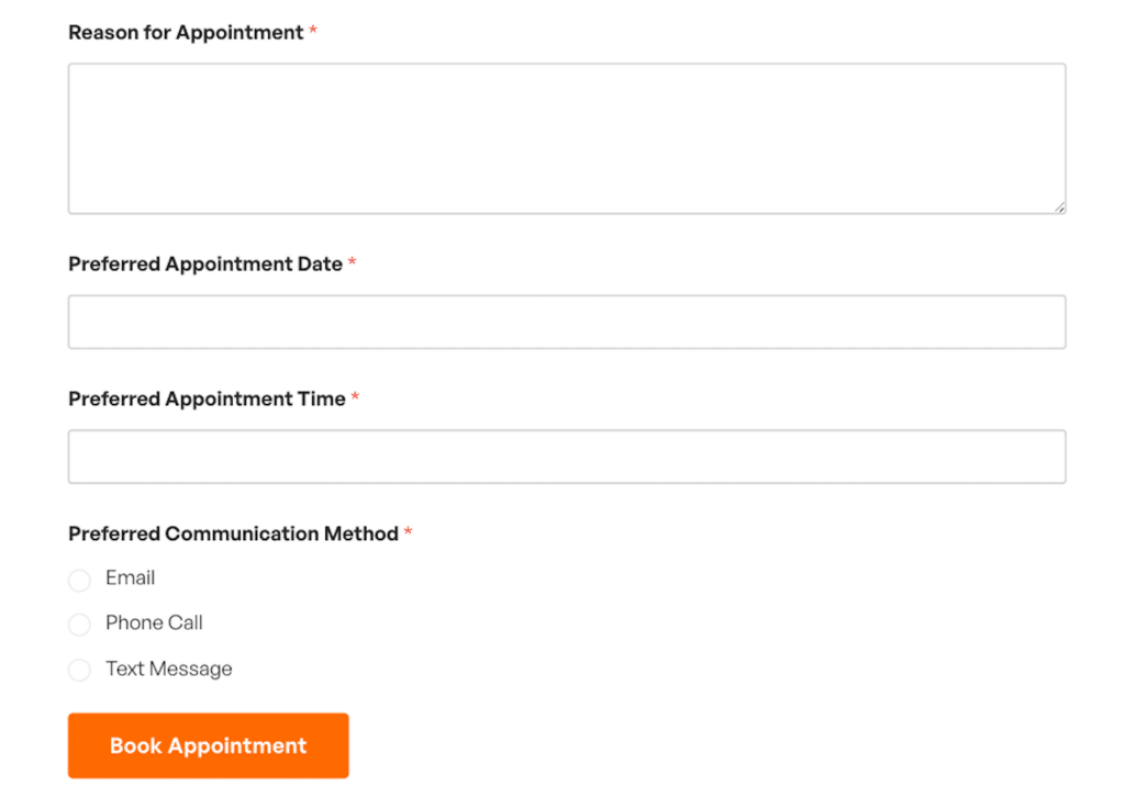 Modulo per appuntamento a colonna singola - WPForms Single column appointment booking form