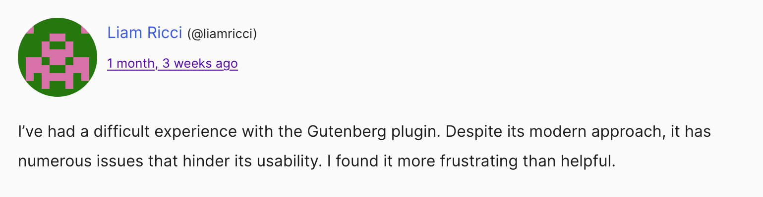 ความคิดเห็นของ Gutenberg เกี่ยวกับการใช้งานที่แย่มาก 6