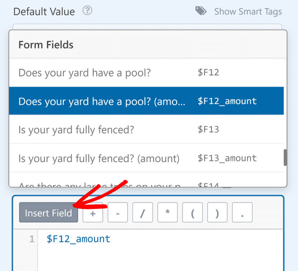 Insertar campos en fórmula - WPForms Insert fields in formula