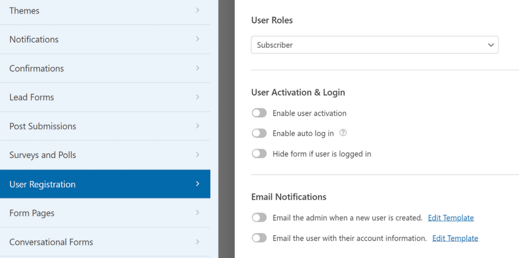 Pengaturan Pendaftaran Pengguna Tambahan 2 - WPForms Additional user registration settings