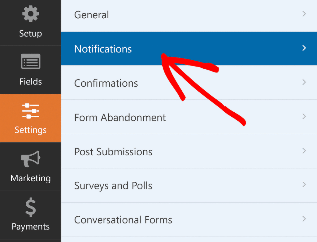 Setări de notificare formular - WPForms form notification settings