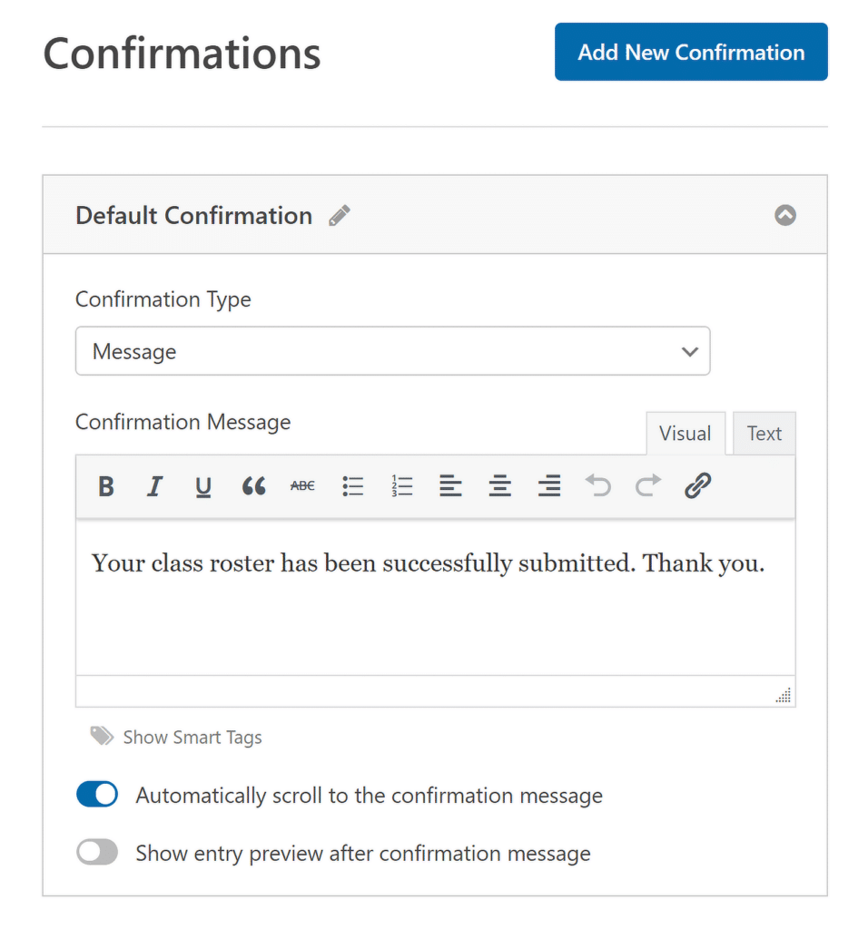 Mesaj de confirmare - WPForms confirmation message