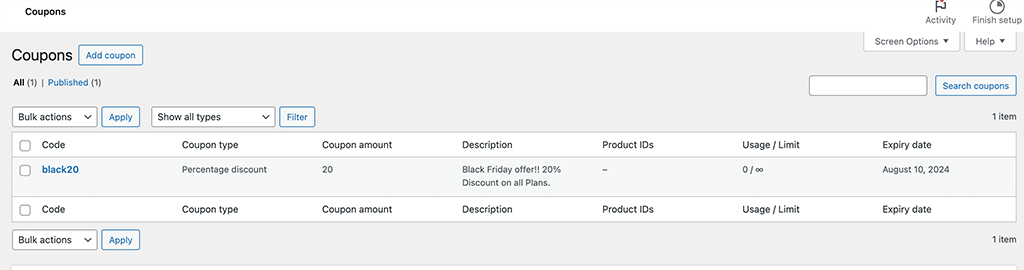 Como criar cupons Woocommerce? (Um guia passo a passo) 8 Woocommerce Coupon Dashboard