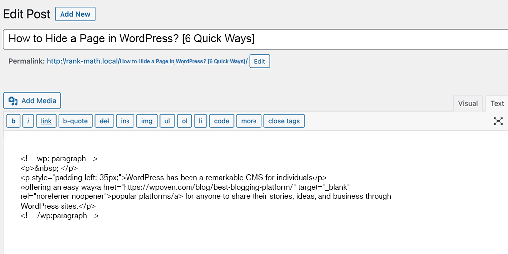 Como recuar parágrafos em um site WordPress? 4 maneiras rápidas 7 Adding Html Tags to indent in WordPress
