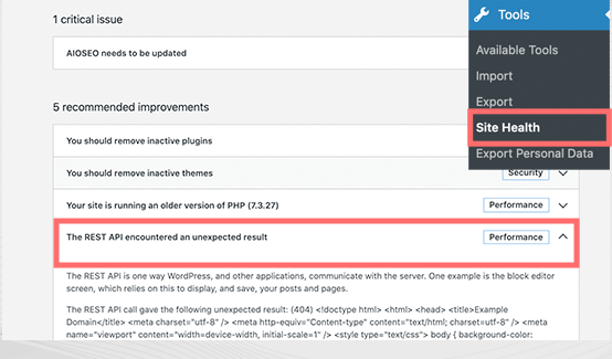 Jak naprawić nieprawidłowy błąd JSON w WordPress: 10 szybkich sposobów 10 The REST API encountered an unexpected result message