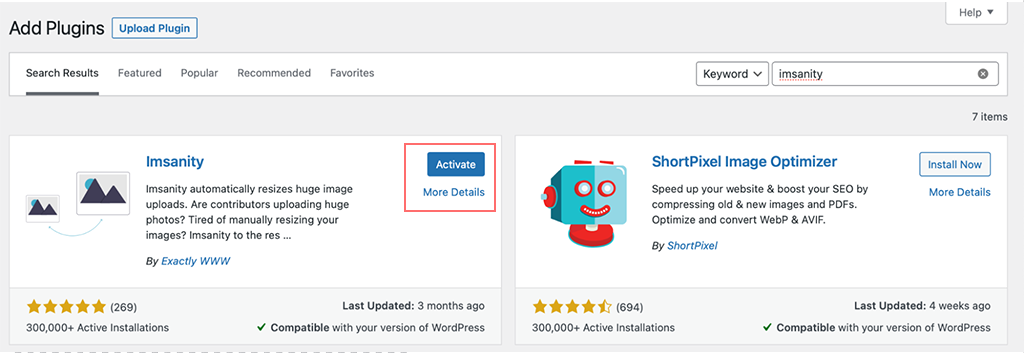 如何在 WordPress 中編輯圖片並調整圖片大小?快速教學 10 Installing and Activating Imsanity Plugin