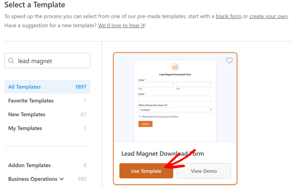 قالب نموذج تنزيل مغناطيس الرصاص - WPForms Lead Magnet Download Form template