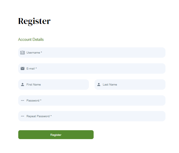 O formulário "Registrar" em assinaturas de membros pagas