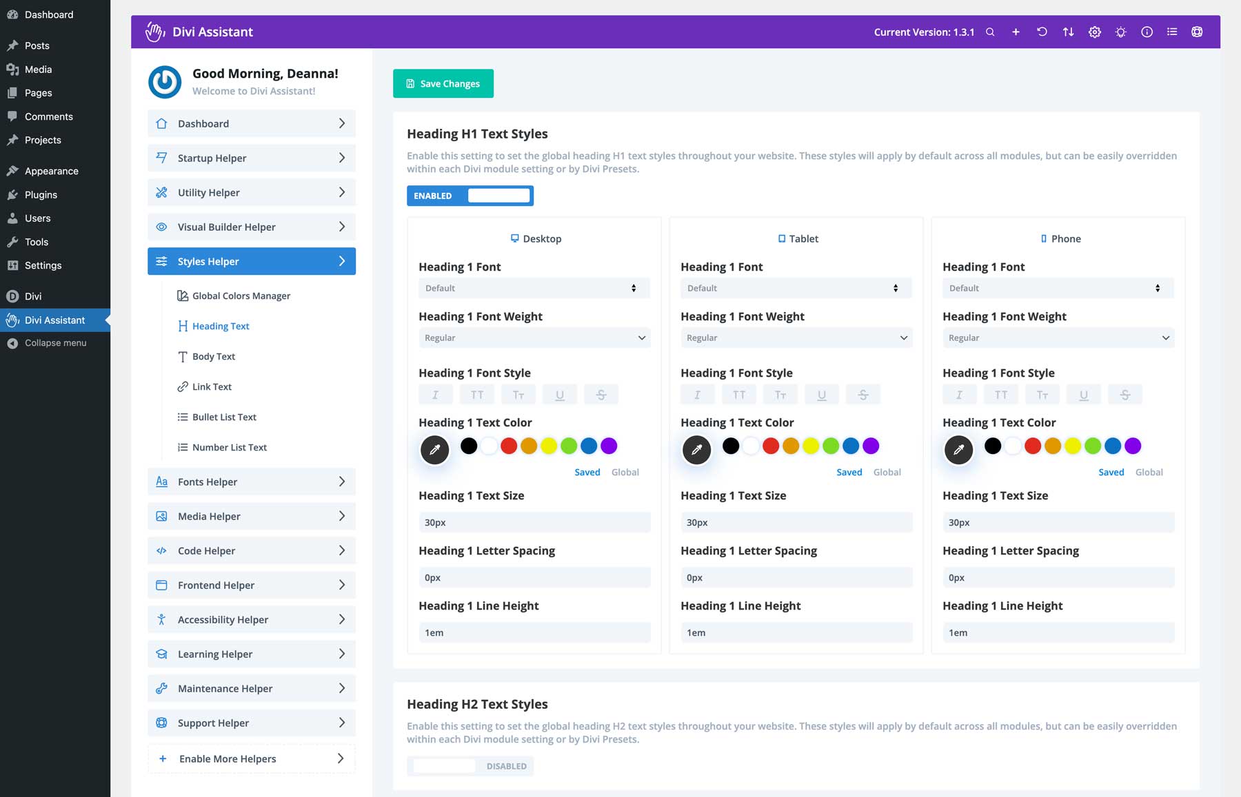 Divi Assistant 스타일 도우미