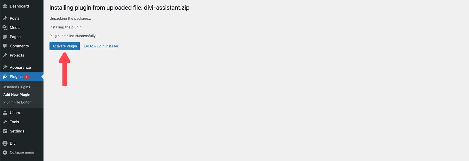 Divi 어시스턴트 활성화