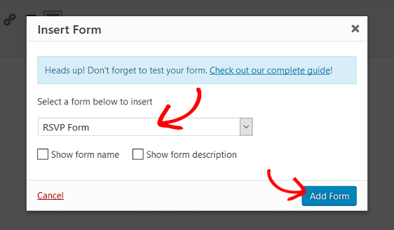 Modulo RSVP in WordPress-WeForms This is a screenshot of rsvp form in wordpress