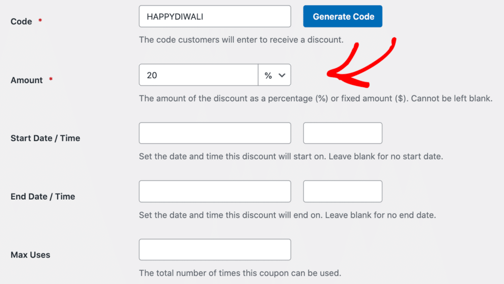 DiwaliCoupon_Amount - WPForms Setting the coupon amount