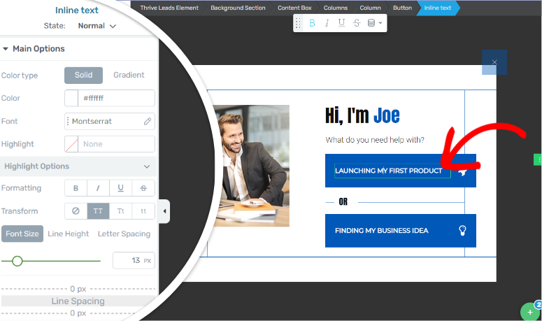 berkembang-memimpin-drag-and-drop-edit - IsItWP - Detektor Tema WordPress Gratis thrive leads drag and drop editing