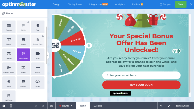 roda kupon di pembuat optinmonster - IsItWP - Detektor Tema WordPress Gratis coupon wheel in optinmonster builder