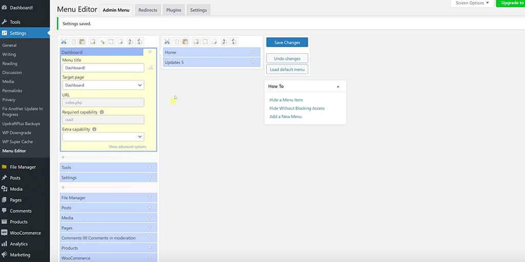 Come riordinare le voci del menu di amministrazione in WordPress? 6 Menu Editor Settings