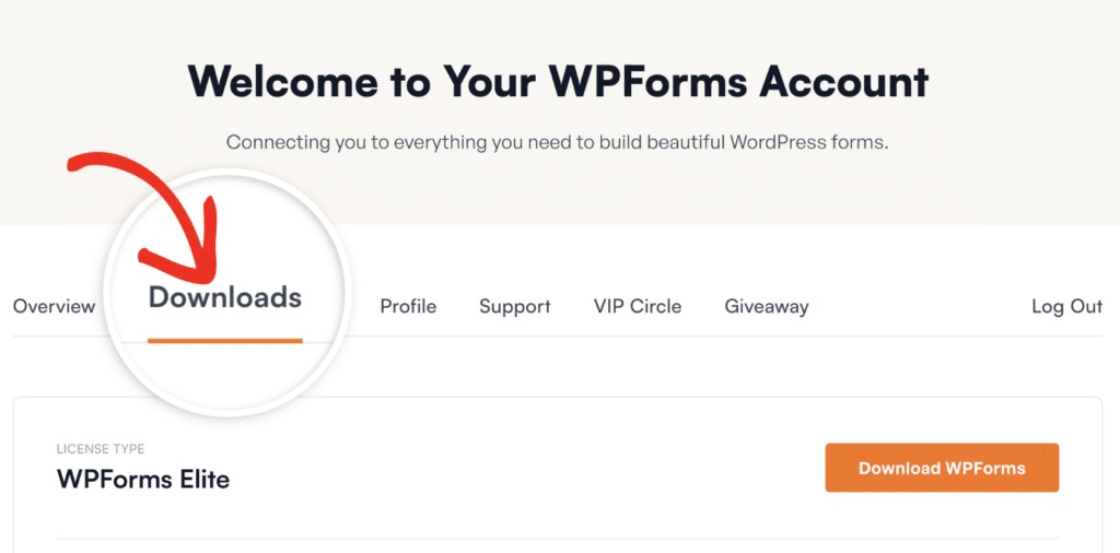 다운로드 탭 - WPForms downloads page in WPForms account dashboard