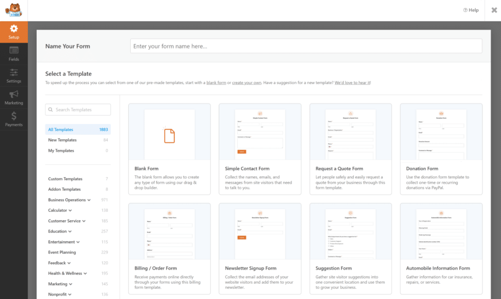 양식 템플릿 - WPForms pre-made form templates