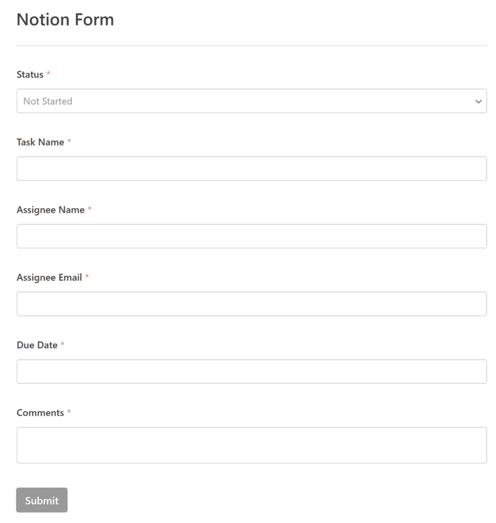 معاينة نموذج الفكرة - WPForms notion form preview