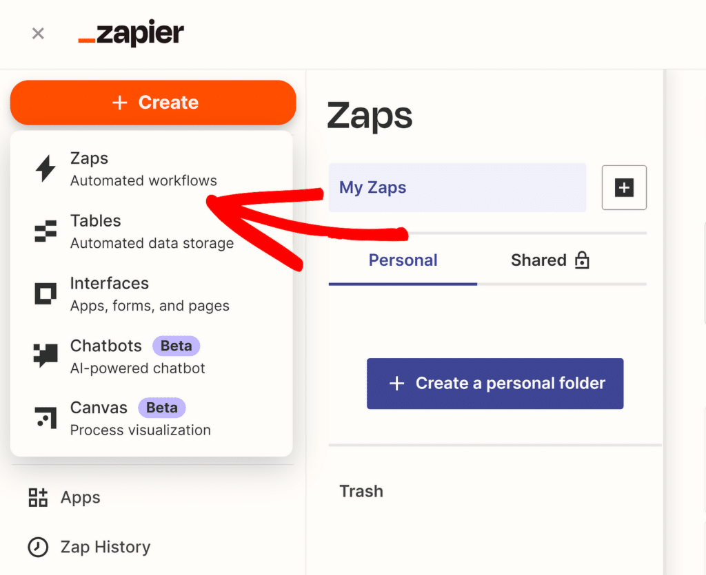 إنشاء Zap - WPForms create zap