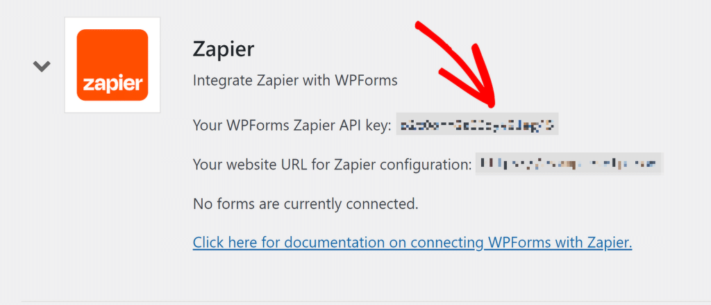 مفتاح Zapier API - WPForms zapier api key