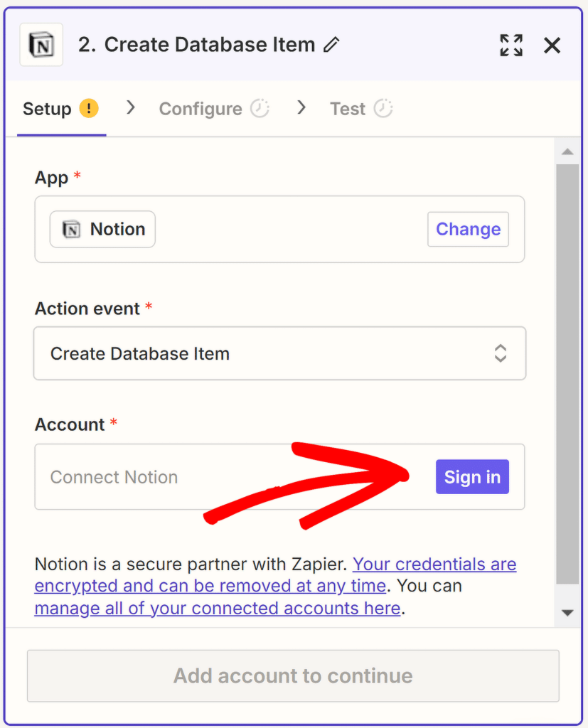 قم بتوصيل Notion مع Zapier - WPForms connect notion with zapier