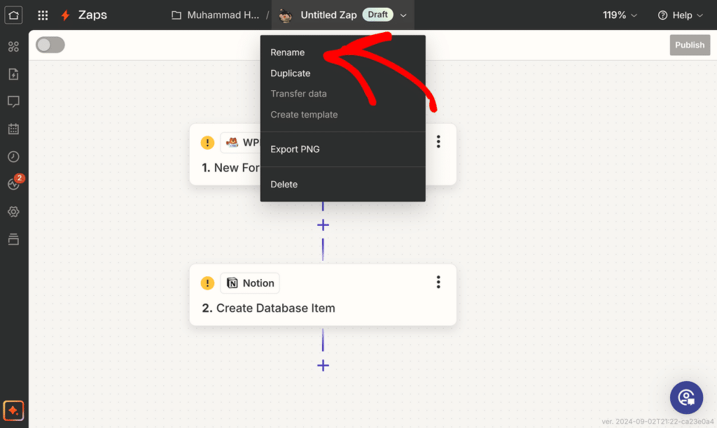 إعادة تسمية Zap - WPForms rename zap