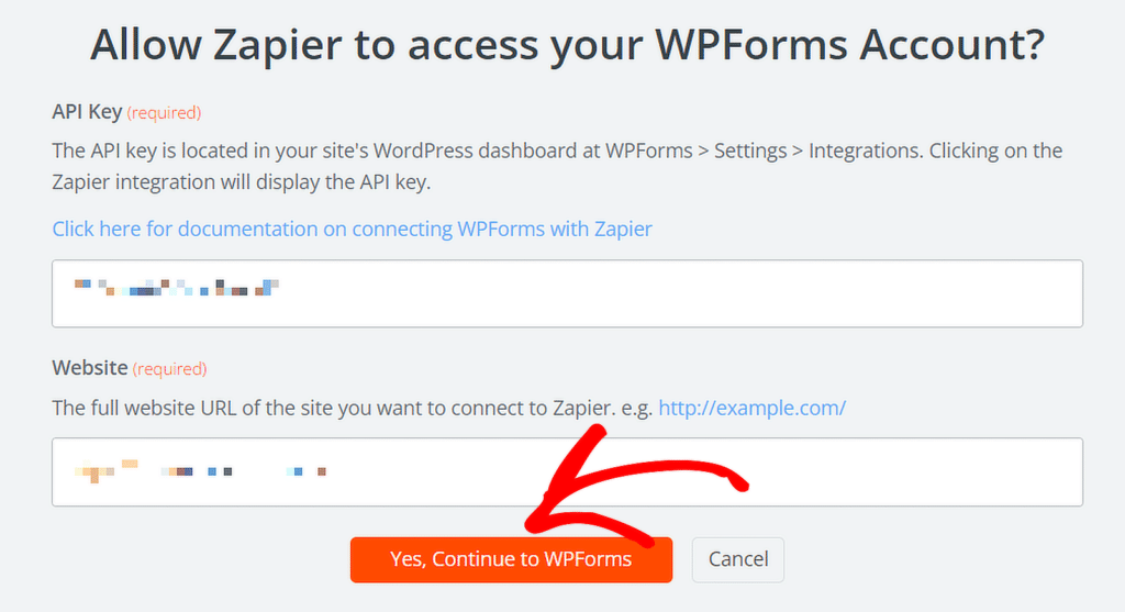 أدخل مفتاح Zapier API - WPForms zapier enter wpforms api key