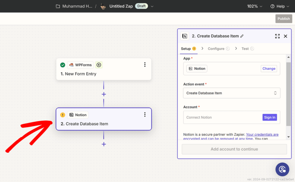 تكوين حدث الإجراء Zapier - WPForms configure action event zapier