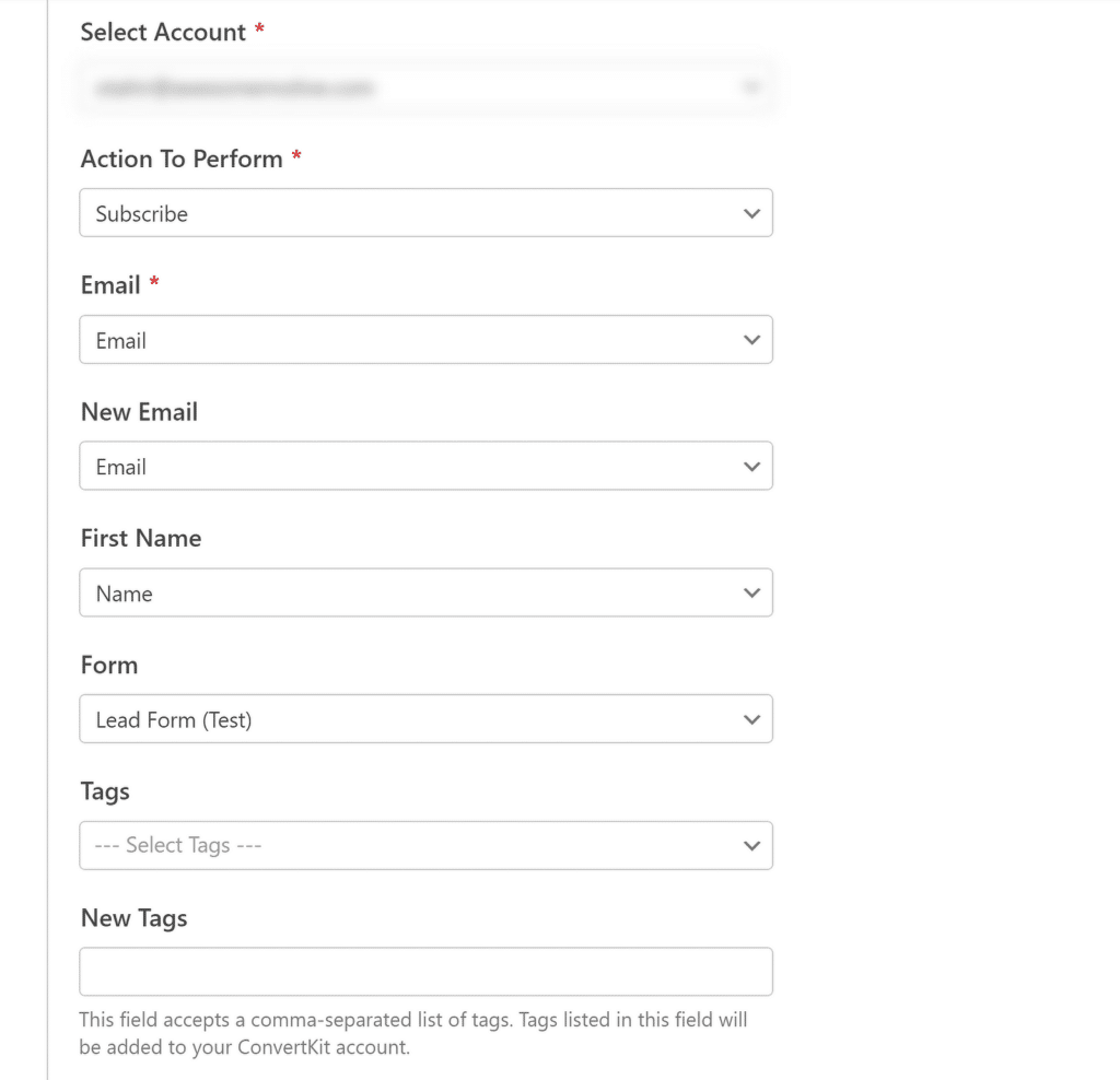 ConvertKit-Feldzuordnung – WPForms ConvertKit field mapping