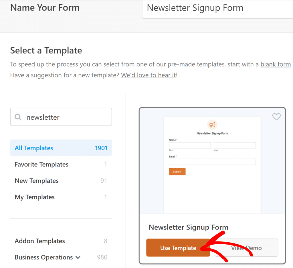 Vorlage für ein Newsletter-Anmeldeformular – WPForms Newsletter signup form template