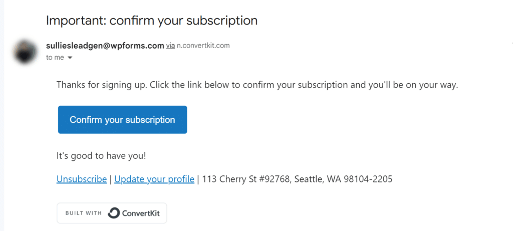 ConvertKit-Bestätigungs-E-Mail – WPForms ConvertKit confirmation email