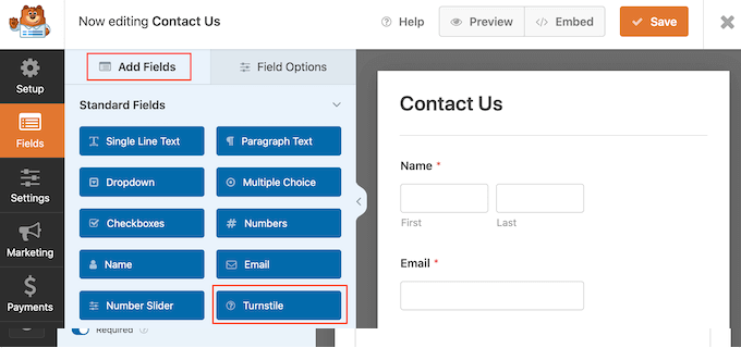 如何将 Cloudflare Turnstile 验证码添加到 WordPress 14 Add Fields to the WPForms