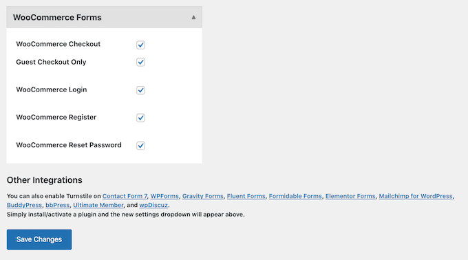 如何将 Cloudflare Turnstile 验证码添加到 WordPress 24 Select Areas to Add Turnstile CAPTCHA