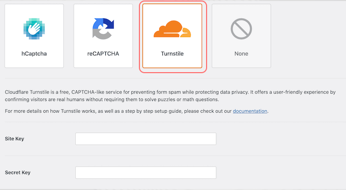 如何将 Cloudflare Turnstile 验证码添加到 WordPress 5 Configuring Turnstile Settings in WPForms