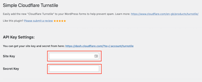如何将 Cloudflare Turnstile 验证码添加到 WordPress 21 Site Key and Site Secret from your Cloudflare Turnstile