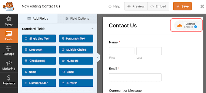 如何将 Cloudflare Turnstile 验证码添加到 WordPress 15 Turnstile Enabled notification on WPForms
