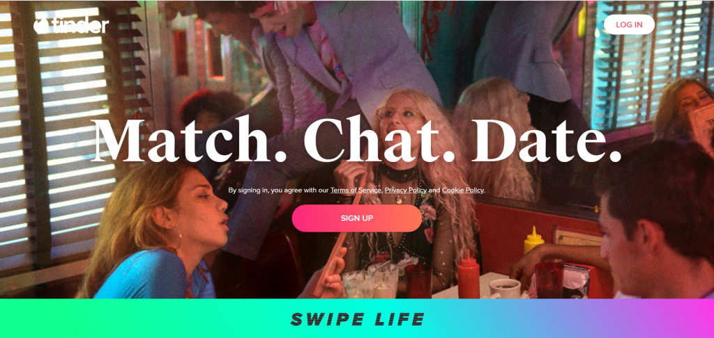 Веб-страница входа в Tinder