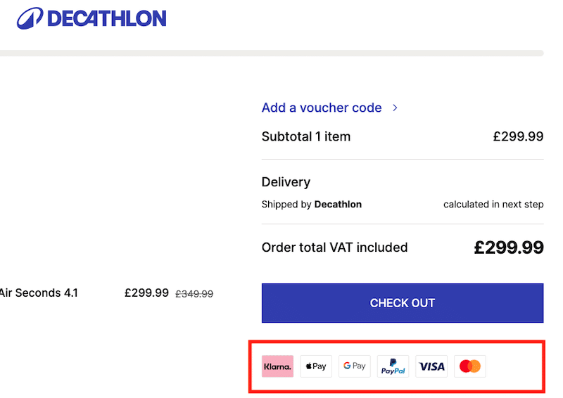 Práticas recomendadas para gateways de pagamento - Fonte: Decathlon UK