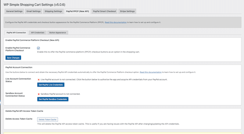 Configurações avançadas para Paypal e interface direta - Fonte: WordPress Simple Shopping Cart